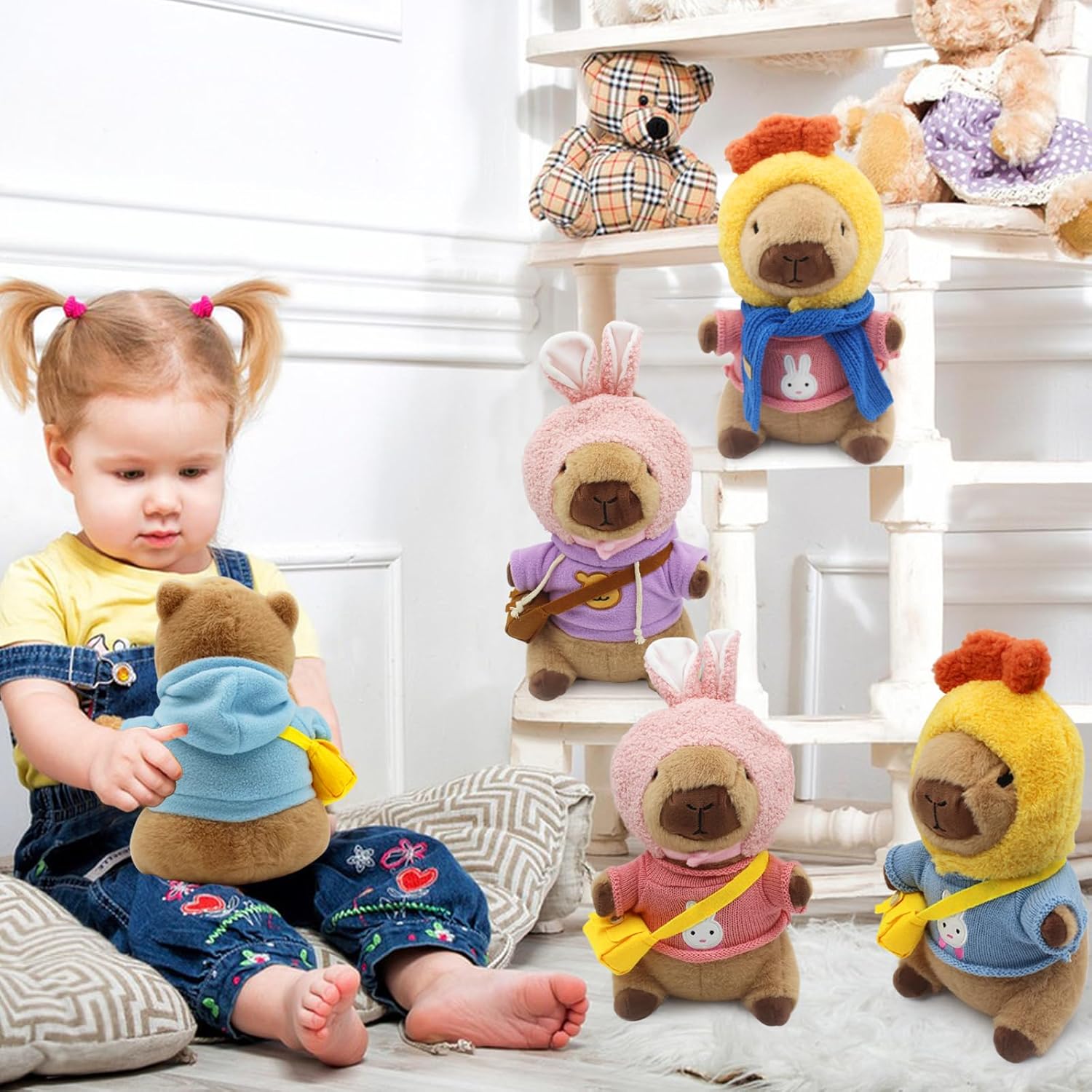 Capybara Plush with 11 pcs Clothes & Accessories,11 in Cute Capybara Stuffed Animal Plush Toys,Capybara Doll,Dress Up Cute Plushies