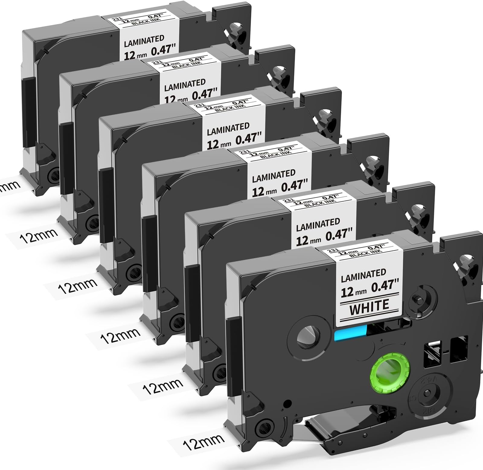 GREENCYCLE 5 Pack Compatible Label Tape Replacement For Brother P-Touch TZe-231 TZ231 TZe231 Black On White 12mm (0.47" 26.2ft)Standard Laminated Tapes Use In Ptouch PT-H100 PT-D210 PT-D600 - Foto 7