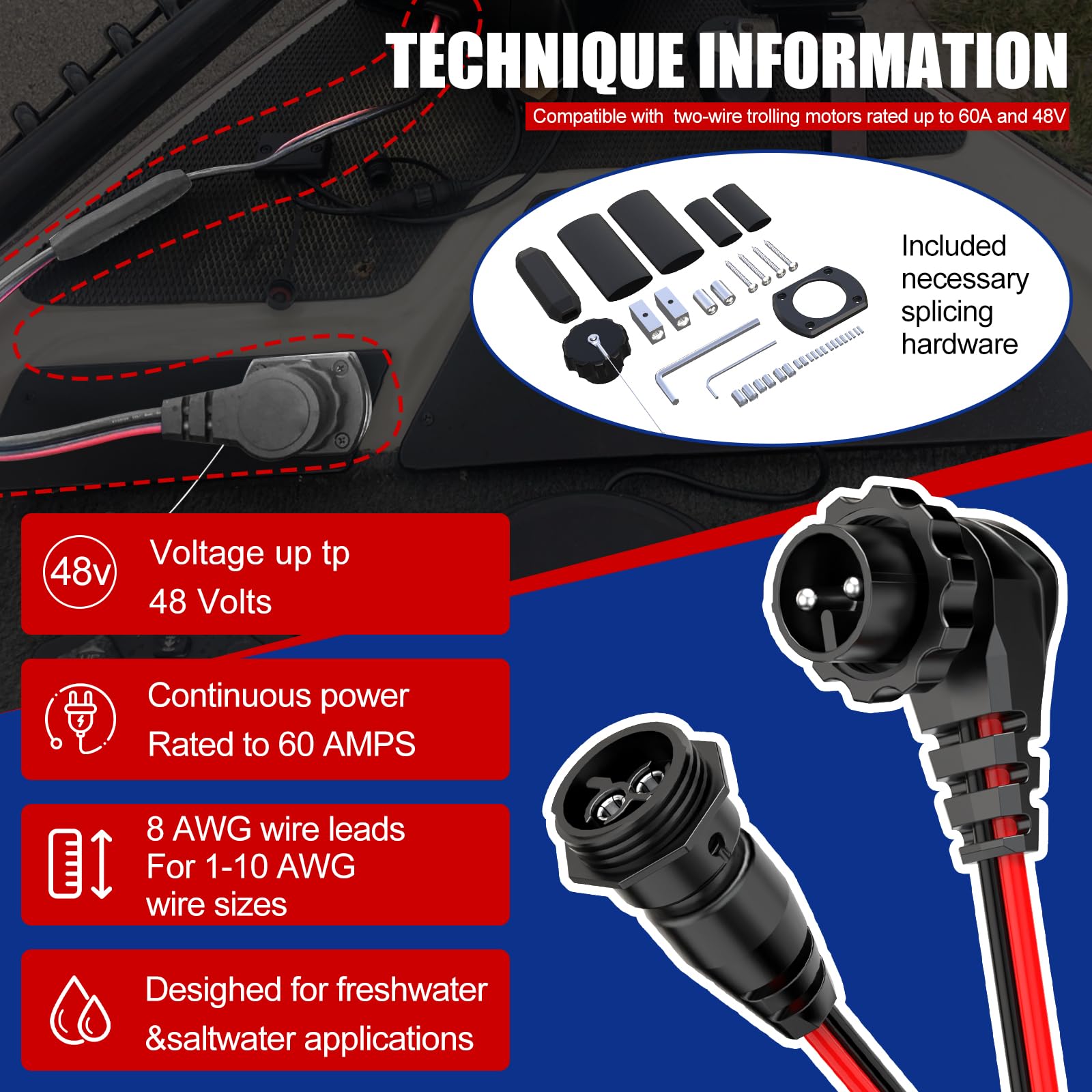 1865120 MKR-28 Spina e presa per motore di traina compatibile con motori di traina Minn Kota per acqua dolce e salata 12V/24V/36V/48V maschio femmina connettore per motore di traina impermeabile a