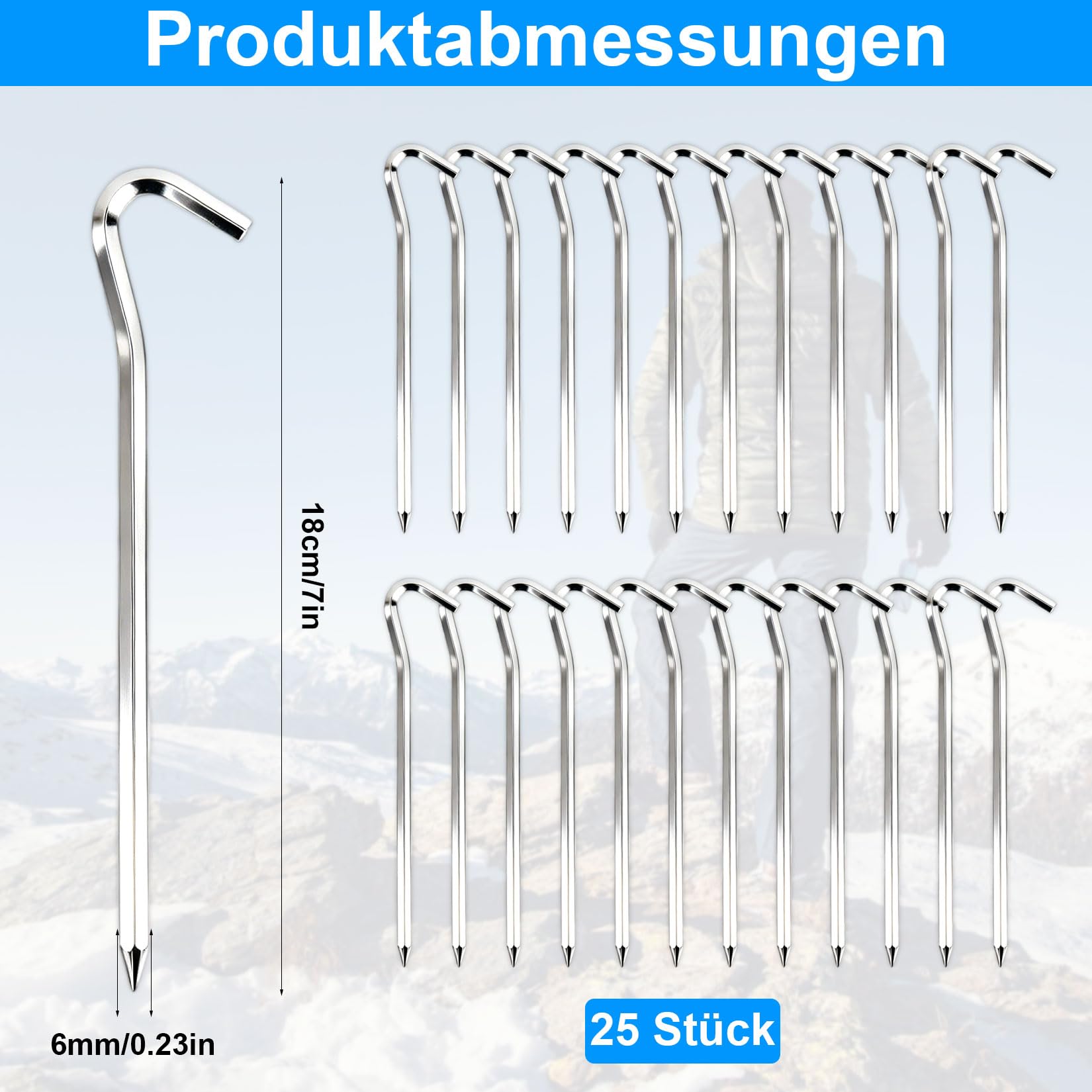 25 picchetti da campeggio stabili da 18 cm, picchetti per tenda da campeggio, resistenti alle tempeste, picchetti per tenda, picchetti da terra, picchetti in metallo, ganci per tenda da giardino, per