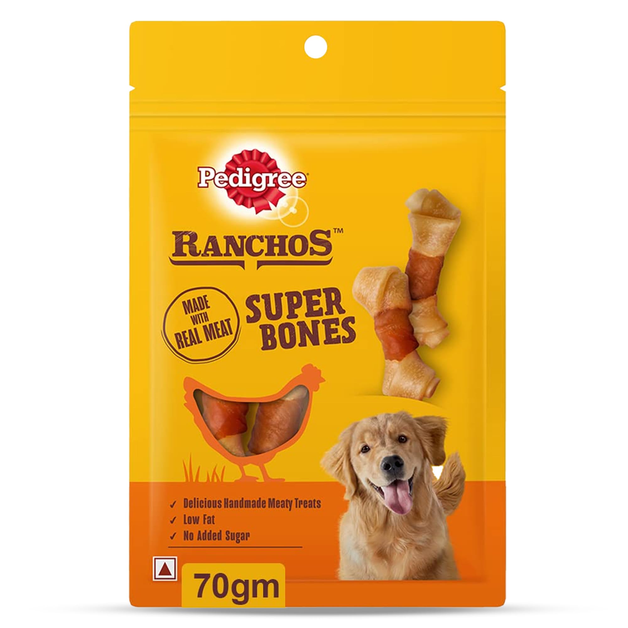 Pedigree Ranchos Super Bones (1+ Years) Dog Treats, Chicken & Milky Flavour, 70 g, Low-Fat Treat With No Added Sugar