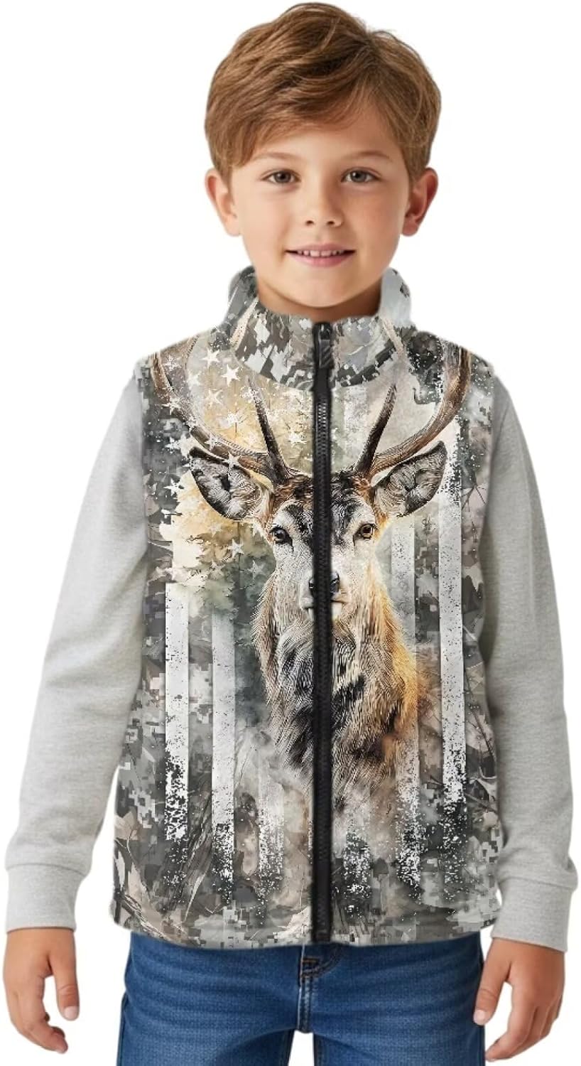Boys Full Zipper Vest Kids Lightweight Sleeveless Jacket Warm Fleece Tops Stand Collar Outerwear 2-14 Years