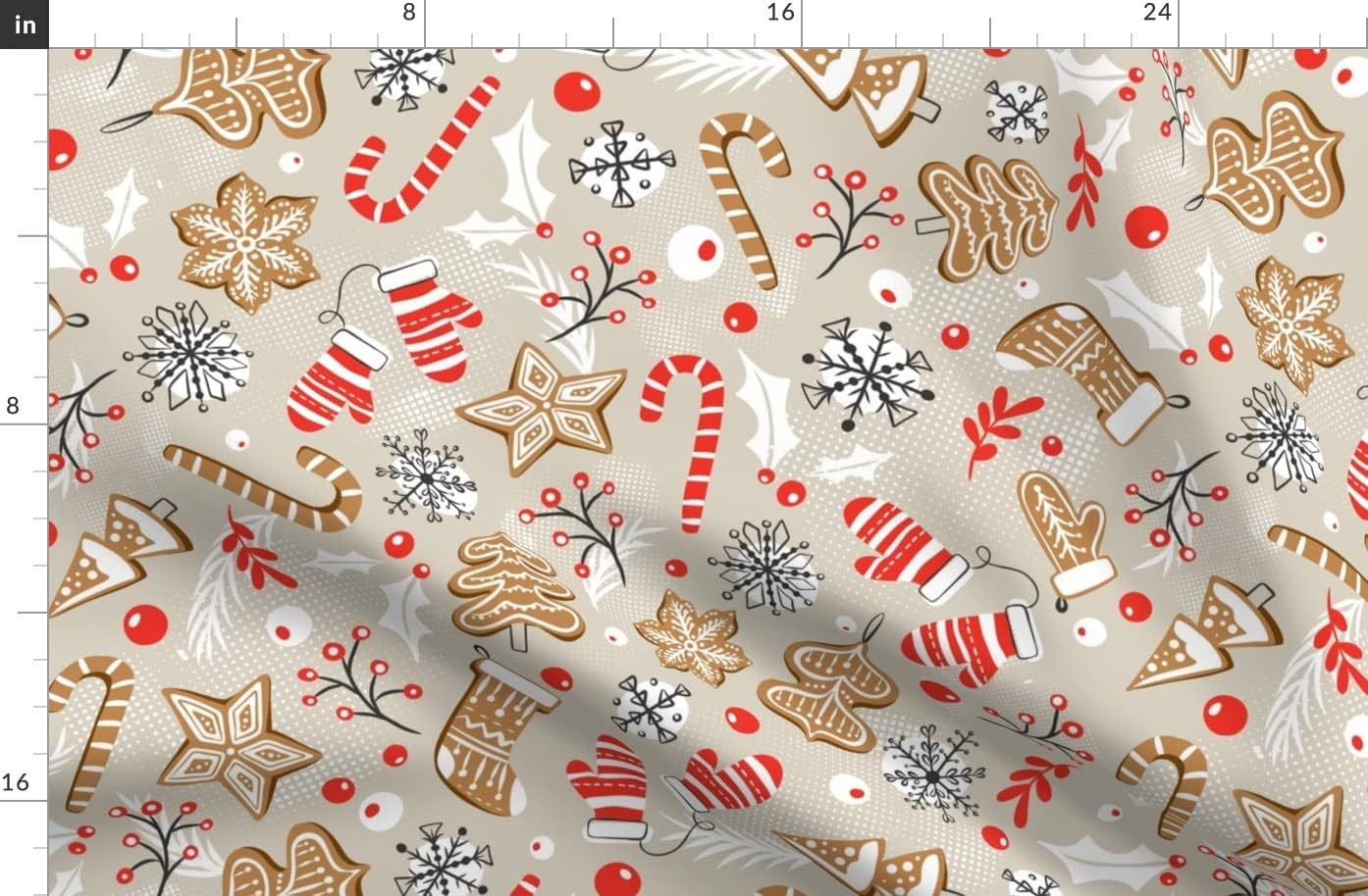 Spoonflower Fabric - Gingerbread Dreams Tan Christmas Holiday Baking Cookies Retro Seasonal Printed on Organic Cotton Sateen Fabric by The Yard - Sewing Quilting Apparel Home Decor