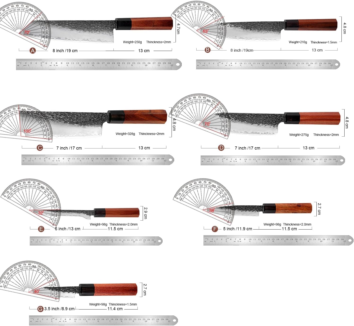 DAXXIN Kitchen Knife Sets, 7PCS Kitchen Knife Set 3-layers Damascus Vg10 High Carbon Steel Japanese Chef Knives Slicing Boning Paring Utility, ZJH6868