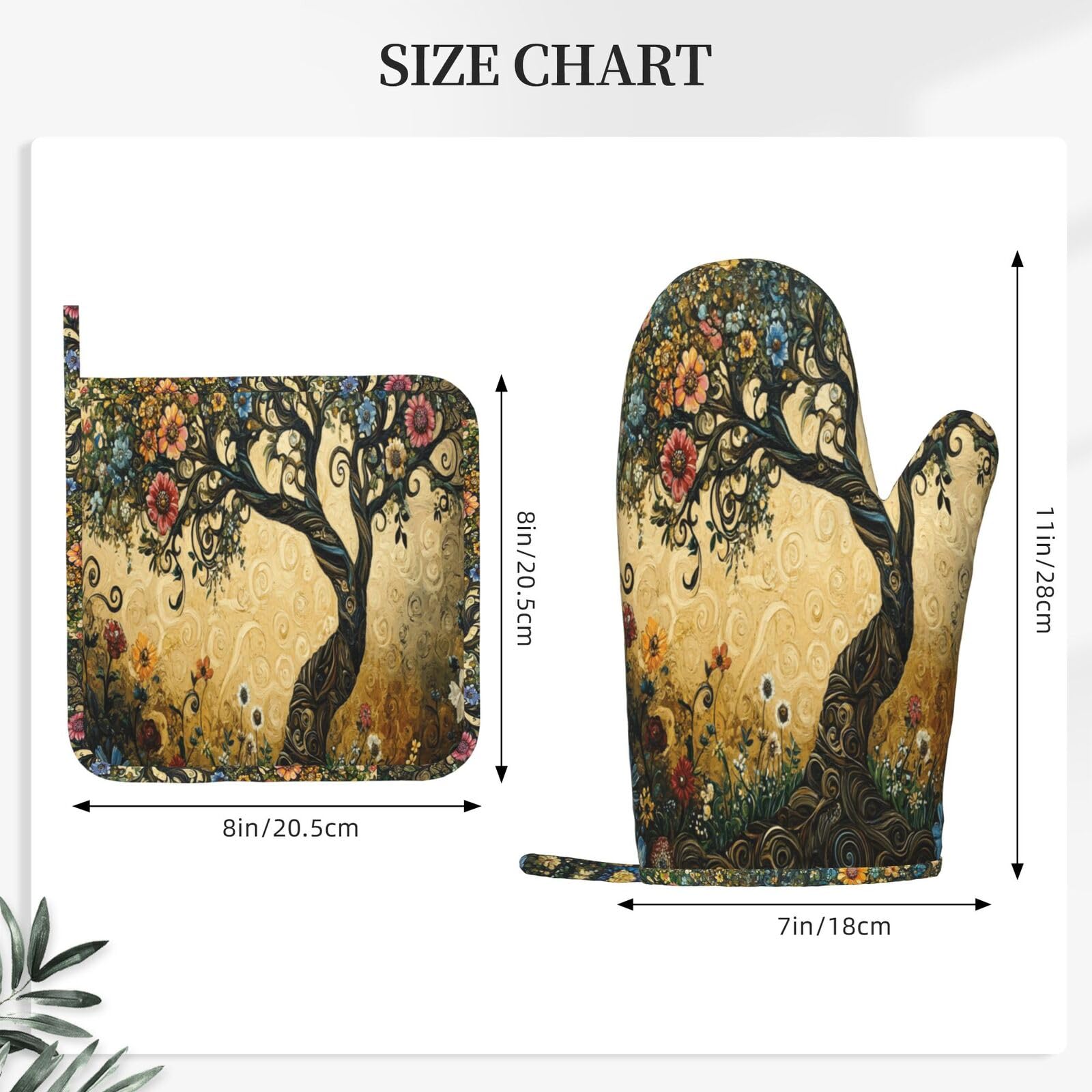 Juego de manoplas de horno para ollas, diseño de árbol de flores, guantes de cocina de silicona, resistentes al calor, para cocinar, asar a la parrilla, paquete de 4 manoplas