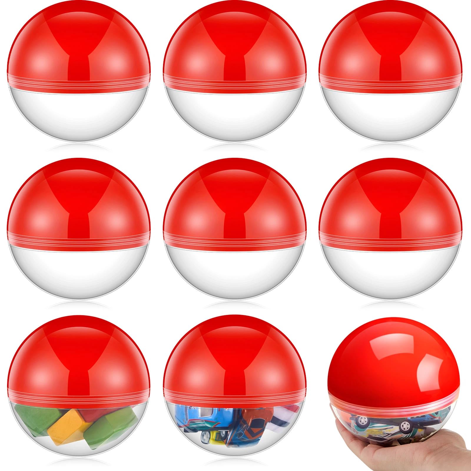 Photo 1 of Arrowbash Gumball Machine Capsules - 16 Pcs, 4 Inch, Red and Clear