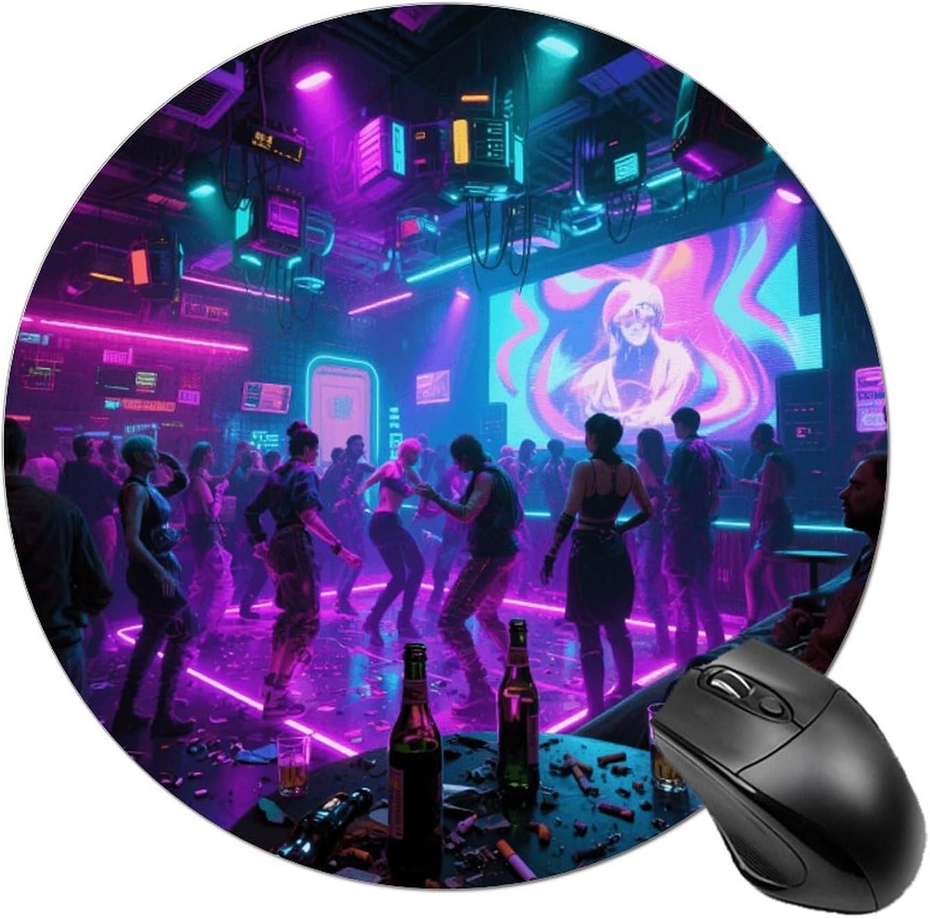 Round Mouse Pad Cyber ​​Bar Light and Shadow Printed Travel Mouse Pad 7.8 * 7.8 Inches for Wireless Mouse Gaming Work Laptop Home Decoration Desk Accessories