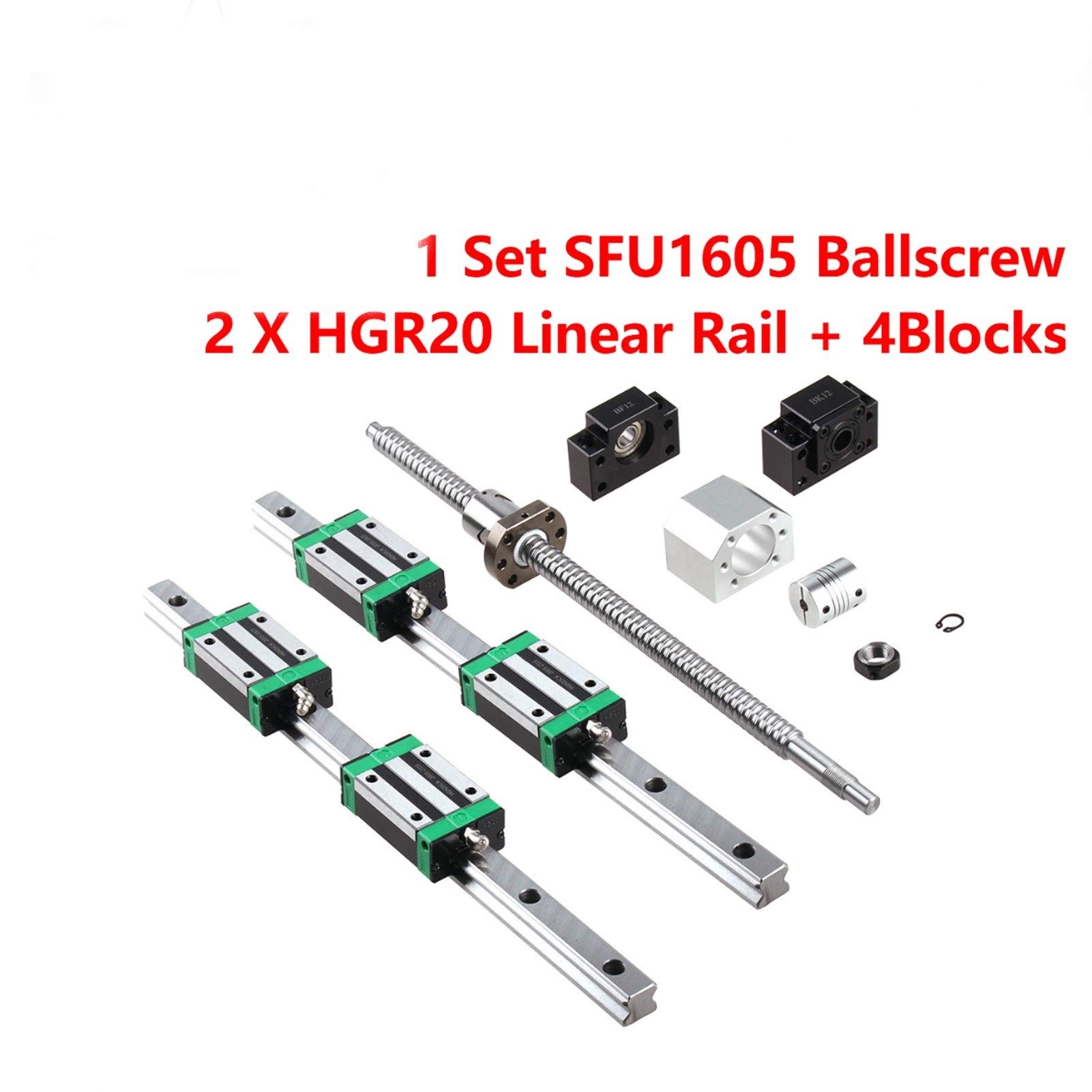Linearbewegungen RU HGR20 Quadrat Linearanführungen Schiene 2Set HGR20+Block HGH20CA +SFU1605 Kugelschraube 5mm Blei +BK12BF12 CNC Linearantrieb Chfeng-G. (Guide Length : HGR20 700 1605 750)