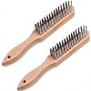 Set of 2 Wire Brush Wooden Handle Wirebrush, Heavy Duty Brushes For Cleaning Scratch, Rust Removal & Tool Automotive, Paint, Welding Slag Household Clean Metal Brush.
