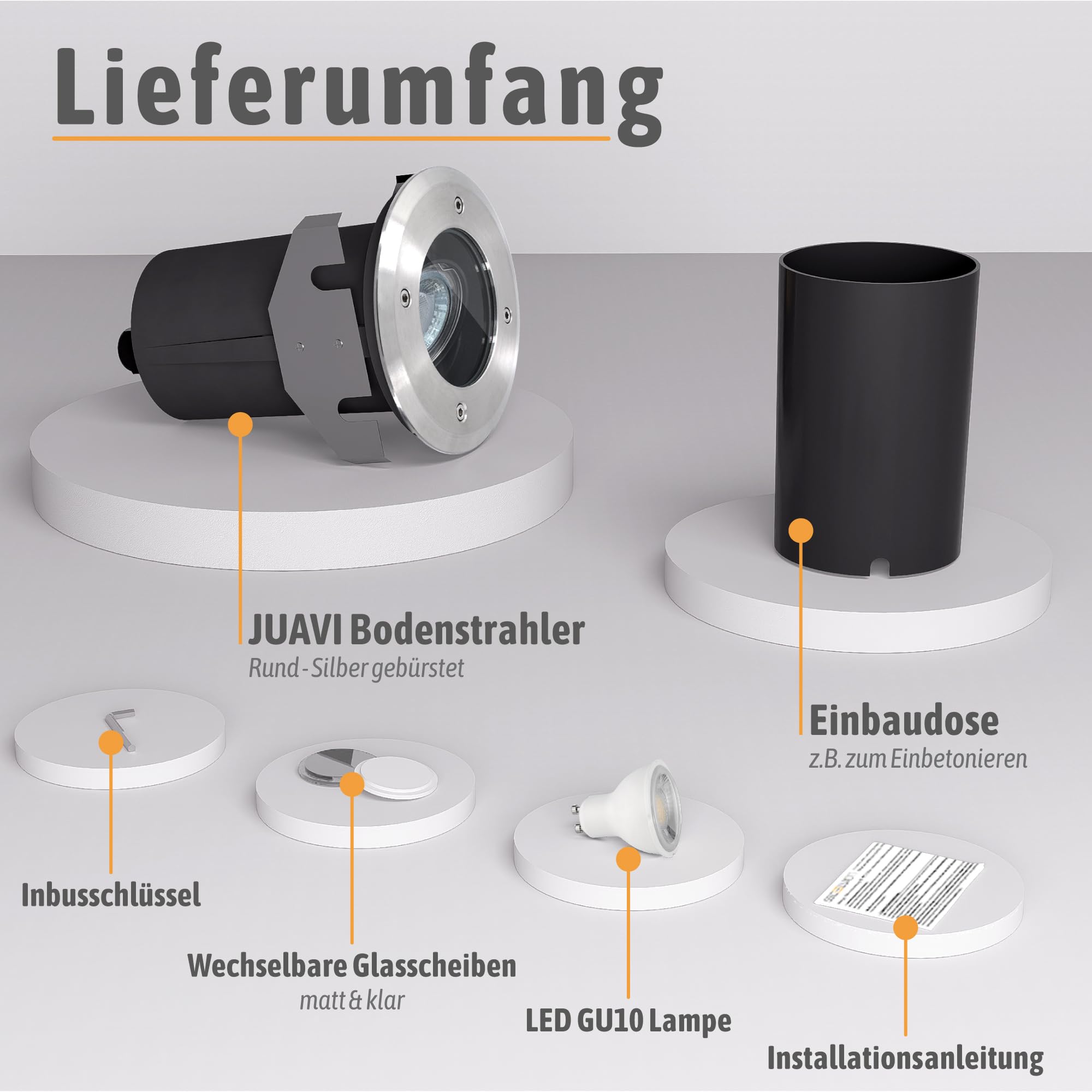 SSC-LUXon 3er Set JUAVI Bodeneinbaustrahler Aussen schwenkbar LED Smart GU10 WLAN RGB CCT - Bodenstrahler befahrbar Steuerung per App & Sprache
