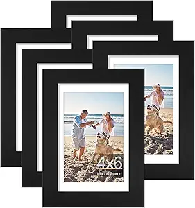 decorUhome 4x6 Picture Frame, Display Pictures 3.5x5 with Mat or 4x6 without Mat, Wall & Tabletop Display Photo Frame, Black, 6 Pack
