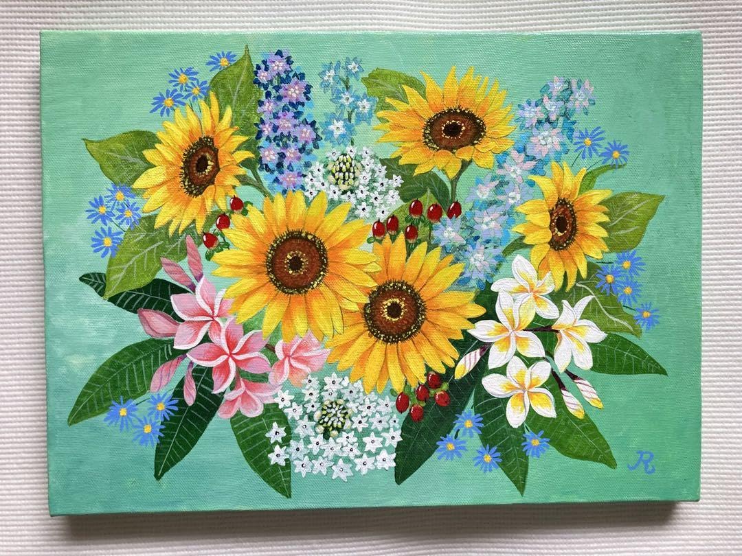 Amazon.co.jp: 花の絵 アクリル画 原画「夏の花々」F4 : ホビー