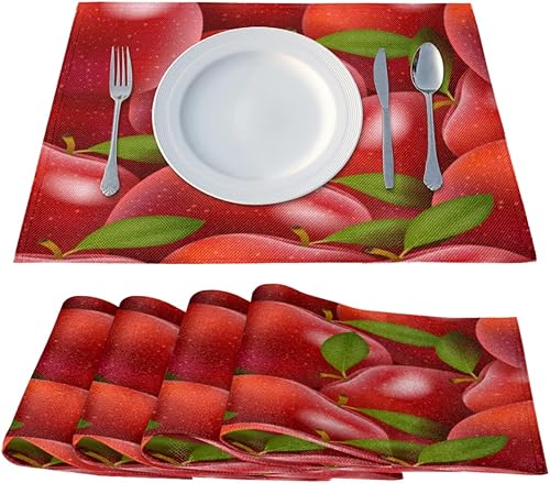 Apple Bright - Juego de 6 manteles individuales lavables, 12 x 18 pulgadas, manteles individuales de tela resistentes al calor para cocina, comedor,