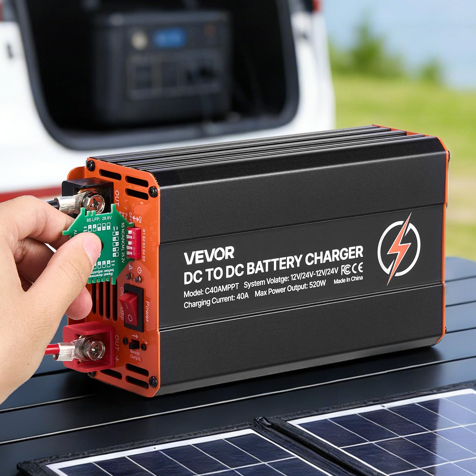 VEVOR DC-DC Batterieladegerät MPPT 520 W 40 A Ladebooster Dual-Eingang Solarpanel Lichtmaschine LiFePO4 Bleiakkus 12 V 24 V Wohnmobil