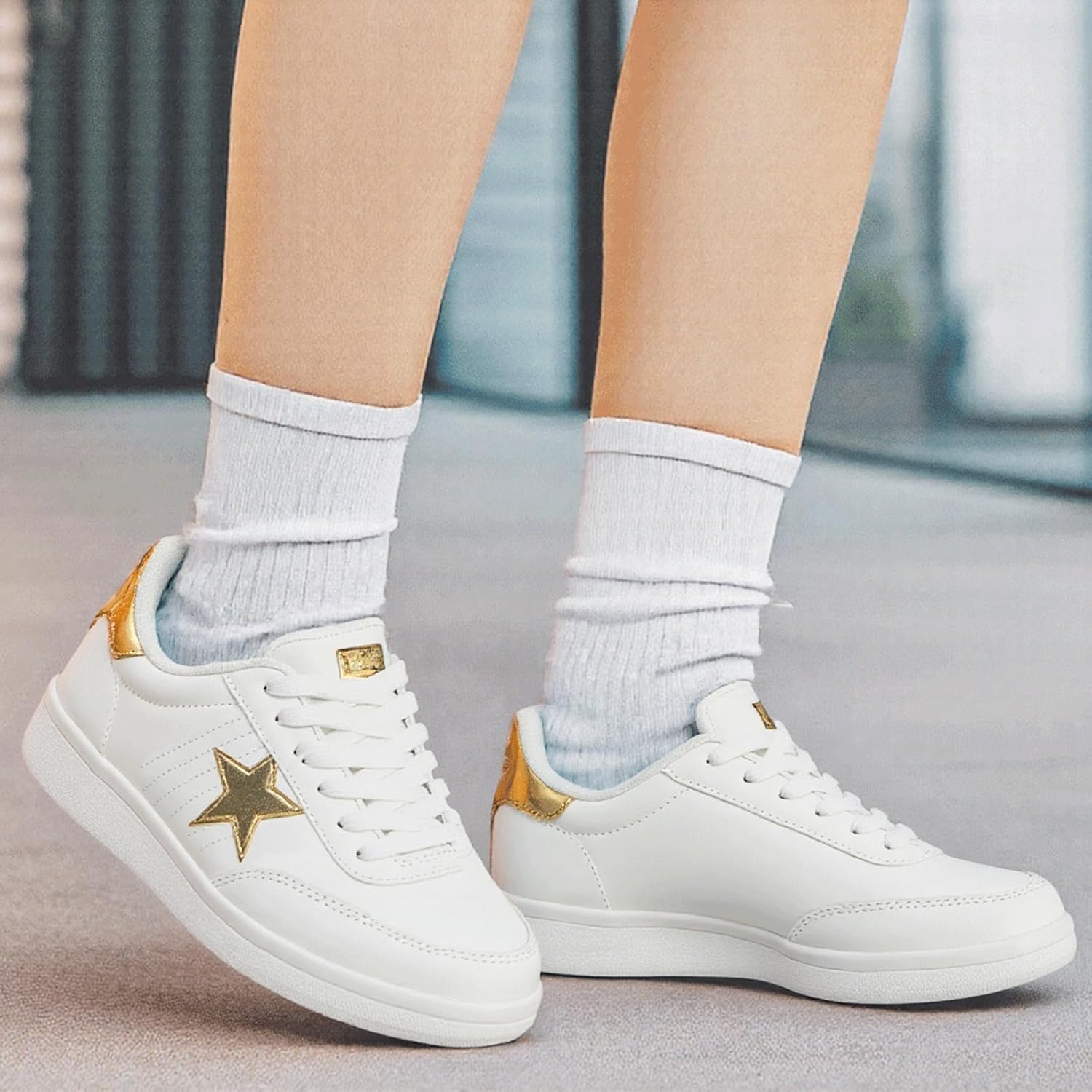 OFG Women's Star Sneaker Lace Up Low Top Comfortable Cushioned Sparkle Walking Shoes Casual Lightweight Breathable Glitter Tennis Shoes - Image 6