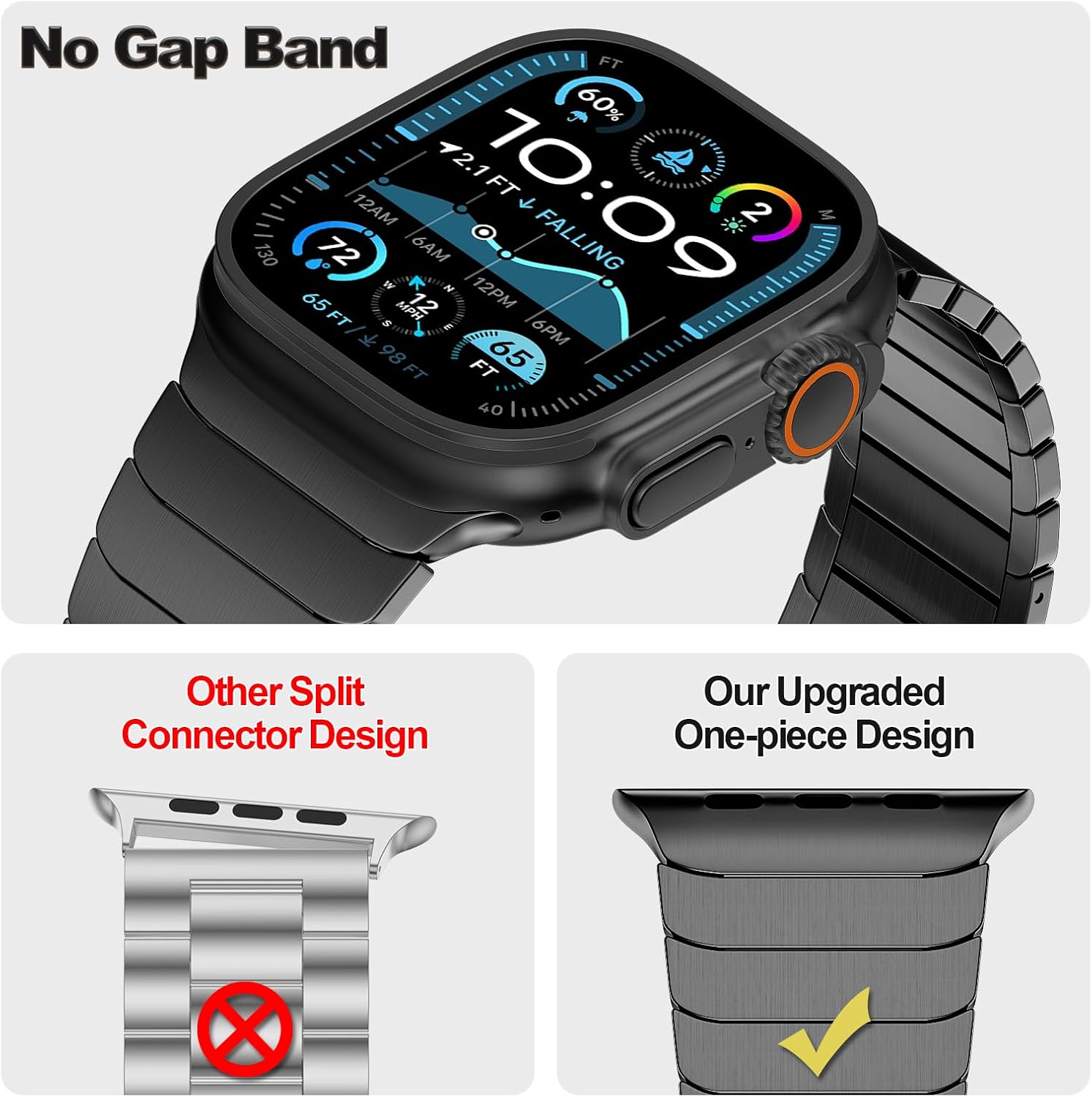 iiteeology Compatible with Apple Watch Bands 46mm/49mm/45mm/44mm/42mm/41mm/40mm, Luxury Stainless Steel Link Bracelet for Apple Watch Ultra 3/Ultra2/Series 1-11, 1 Bead - Image 4