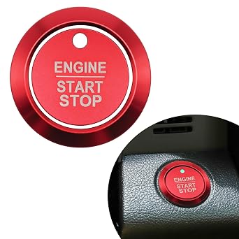 QianBao Push Start Stop Switch Button Cover Compatible with Ford F-150 2016-2021 Raptor Explorer Fusion Expedition Edge Taurus, Aluminum Alloy Start Button with Surrounding Trim Ring Decoration Red