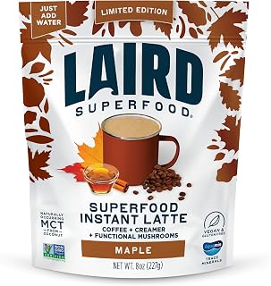 Laird Superfood Instant Latte, Maple, Non-Dairy, Superfood Creamer and Coffee, Gluten Free, Non-GMO, Vegan, 8 oz. Bag, Pack of 1