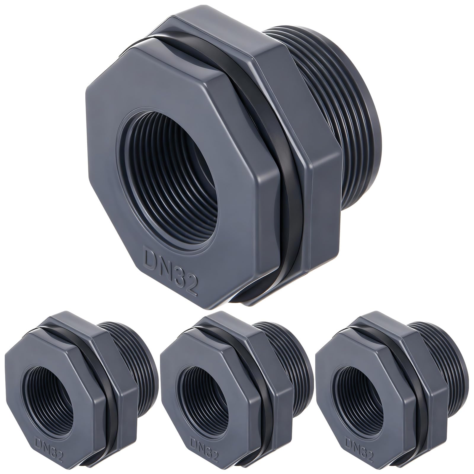 4 Pcs 1-1/4 Inch Bulkhead Fitting PVC Npt Tank Connector