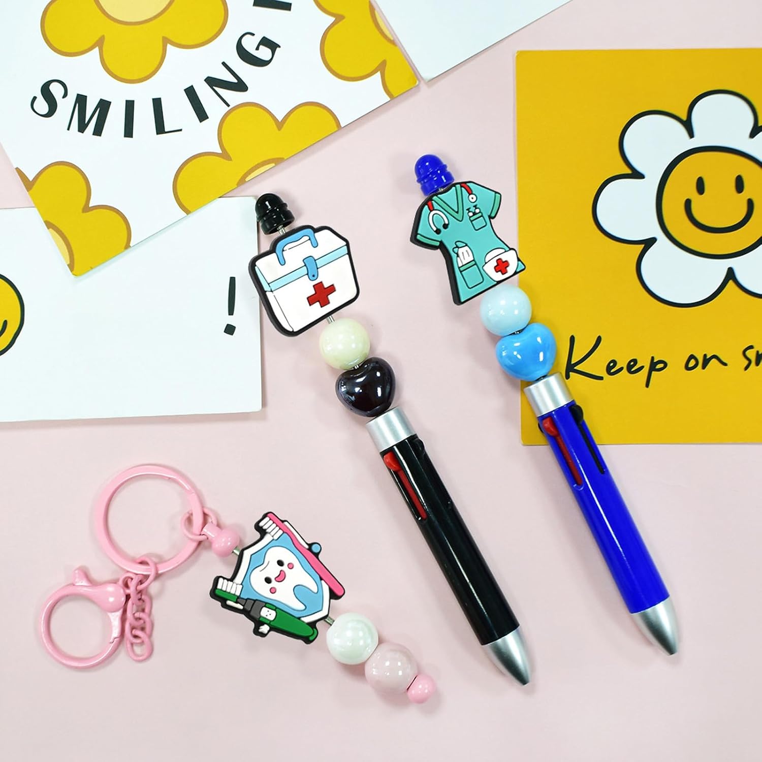 114PCS Medical Focal Beads for Pens, Random Silicone Beadable Pens DIY Charms Bulk, Silicone Focal Bead for Keychain Making Crocs Jewelry Bracelet Making Crafts Project Supplies