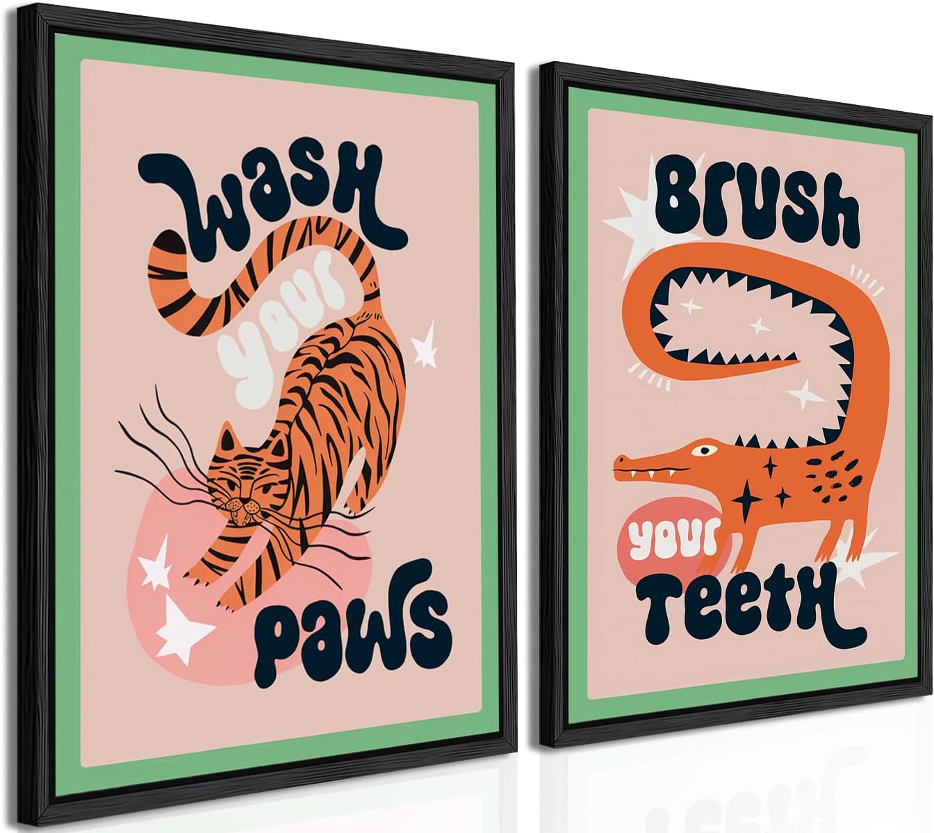 YFvrPt Funny Bathroom Animal Wall Art Tiger Wash Your Paws Bathroom Wall Decor Cute Eclectic Sign Canvas Poster Prints Maximalist Toilet Pictures 12x16 inch Black Framed