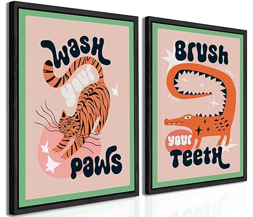 YFvrPt Funny Bathroom Animal Wall Art Tiger Wash Your Paws