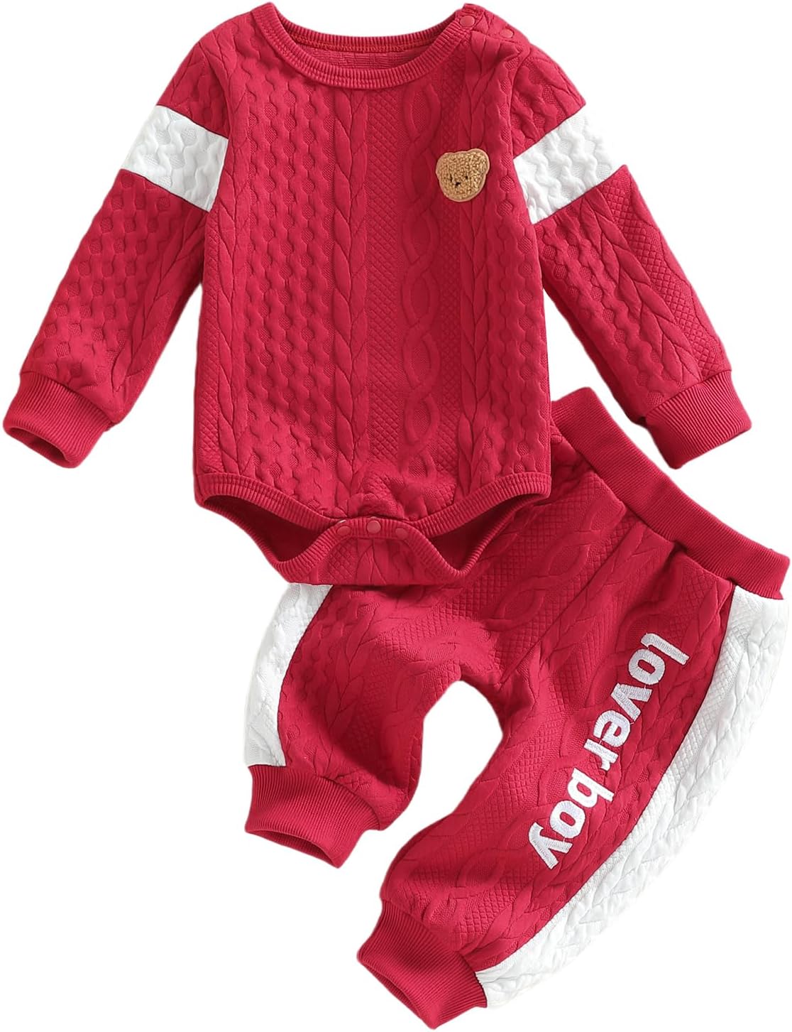 SAYOO Infant Baby Boy Clothes 3 6 12 18 Months Fall Winter Outfit Bear Romper Mama's Boy Embroidery Pants 2Pcs Tracksuit