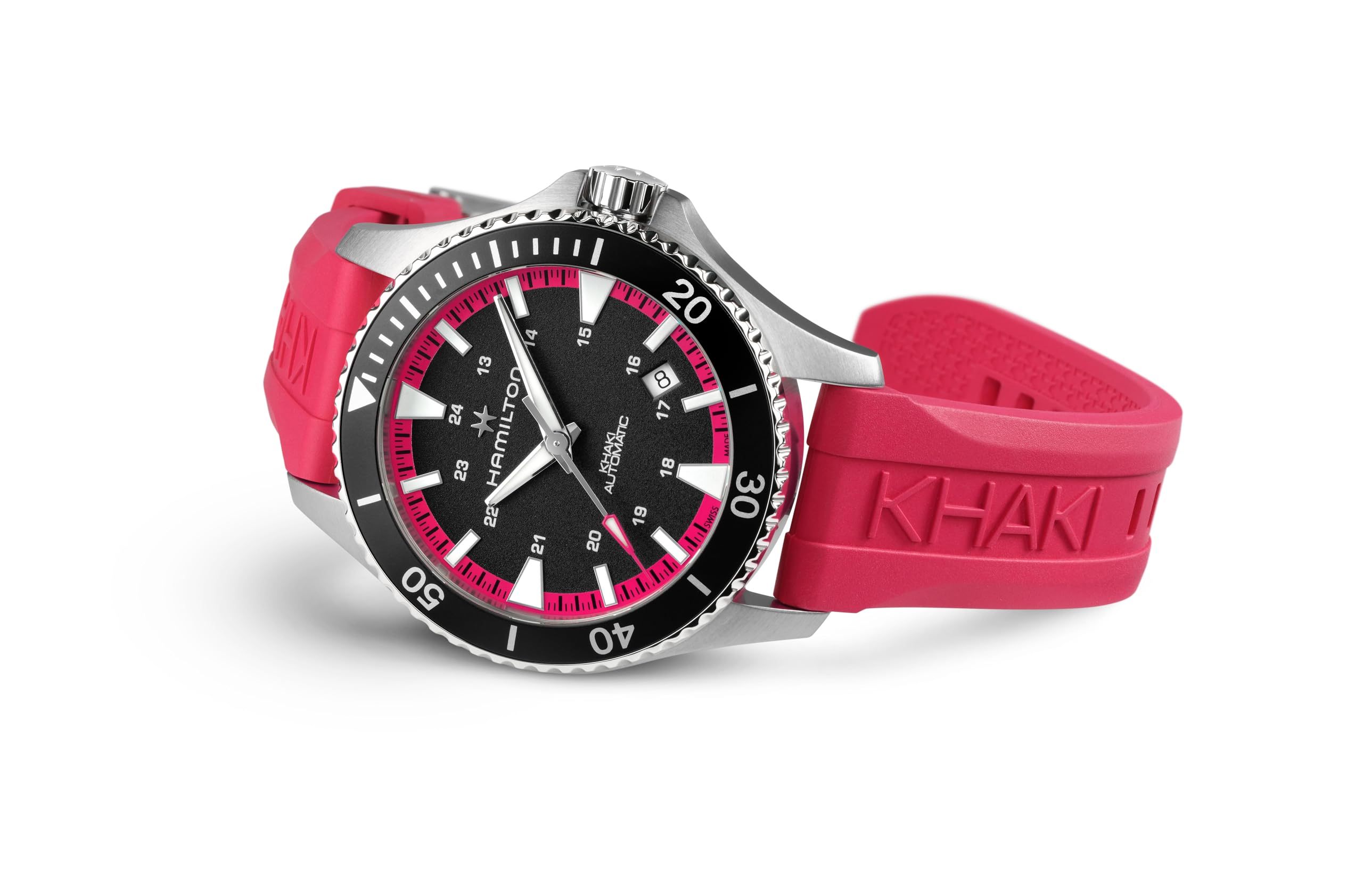 Hamilton Watch Khaki Navy Scuba Auto, Stainless Steel Case 40mm, Pink Rubber Strap (H82395330)