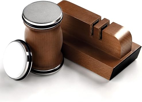 PKBD Rolling Knife Sharpener Kit, Equipped with 3 Discs, Ceramic and Tungsten Steel Sharpening Holes, 2 Sharpening Angles of 15  and 20 , Solid Beech Wood Base, Suitable for All Knives, Gift Box