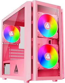 Apevia Phenom-PK Phenom Micro-ATX Gaming PC Case w/ 3X 120mm ARGB Fans, 366 RGB Light Modes, 1x Glass Front Panel, 340MM GPU Support, 1X USB3.0, 2X USB 2.0, Pink
