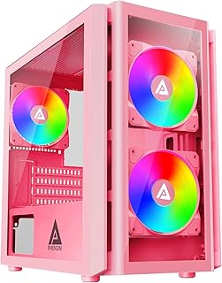 Apevia Phenom-PK Phenom Micro ATX Gaming PC Case w/ 3X 120mm ARGB Fans, 366 RGB Light Modes, 2X Tempered Glass Panels, Front Panel Airflow Vents, Magnetic Dust Filters, 2X USB3.0, HD Audio Port, Pink