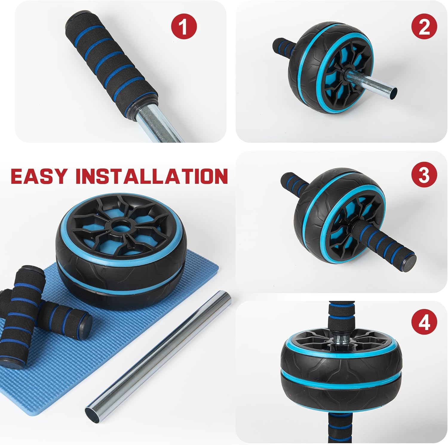 Ab Roller Wheel,Ab Workout Equipment,Home Gym Equipment for Abdominal & Core Strength Training,Wider Ab Machine with Knee Pad Accessories,No Noise Ab Wheel for Men & Women Abdominal