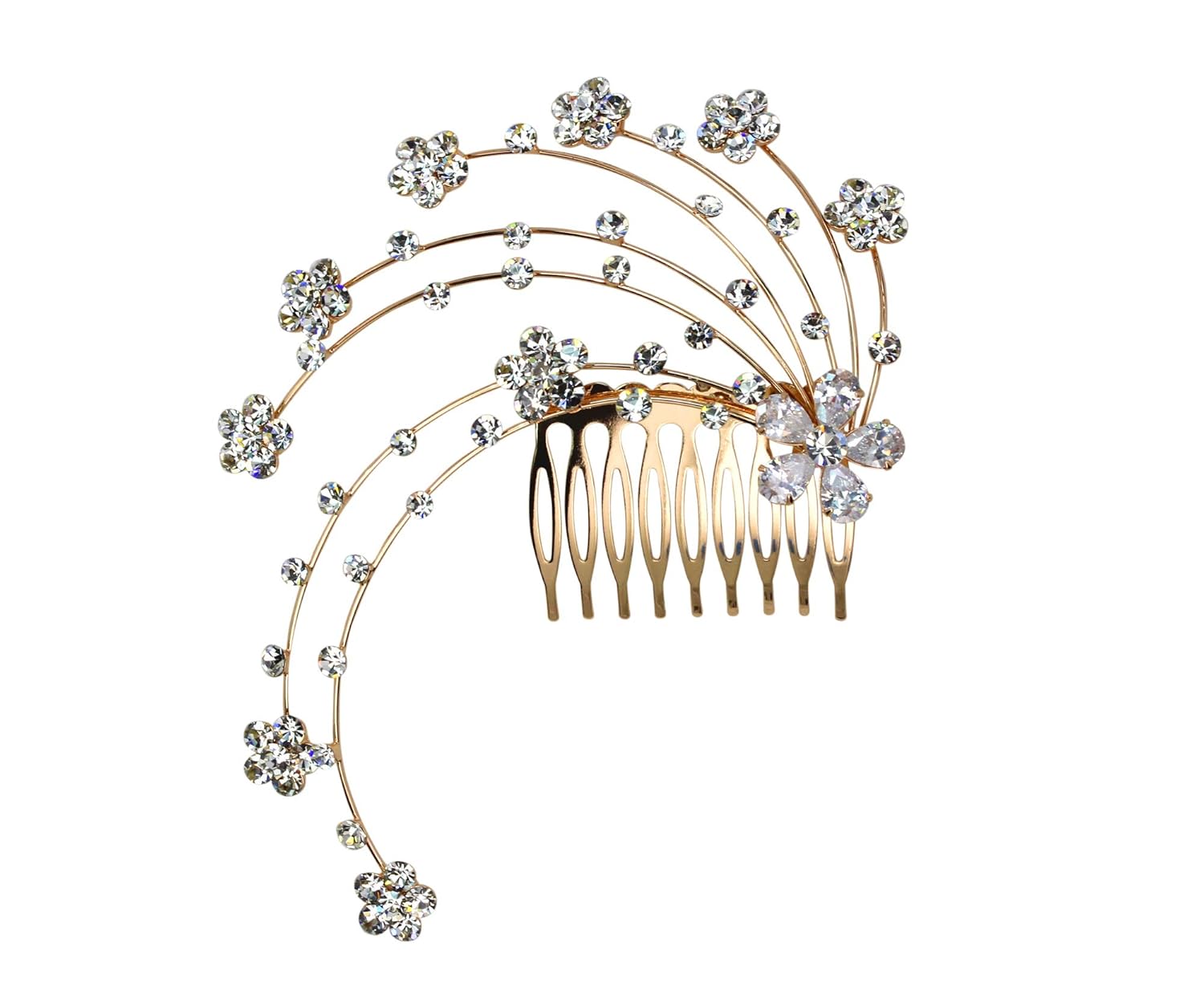 Faship Gorgeous Clear Crystal Big Floral Hair Comb