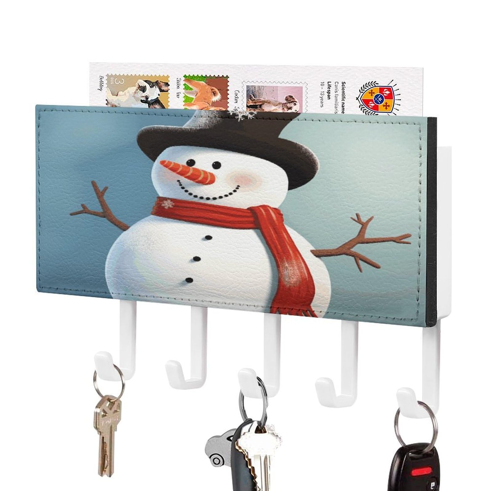 Soporte de pared con diseño de muñeco de nieve para colgar llaves y cartas