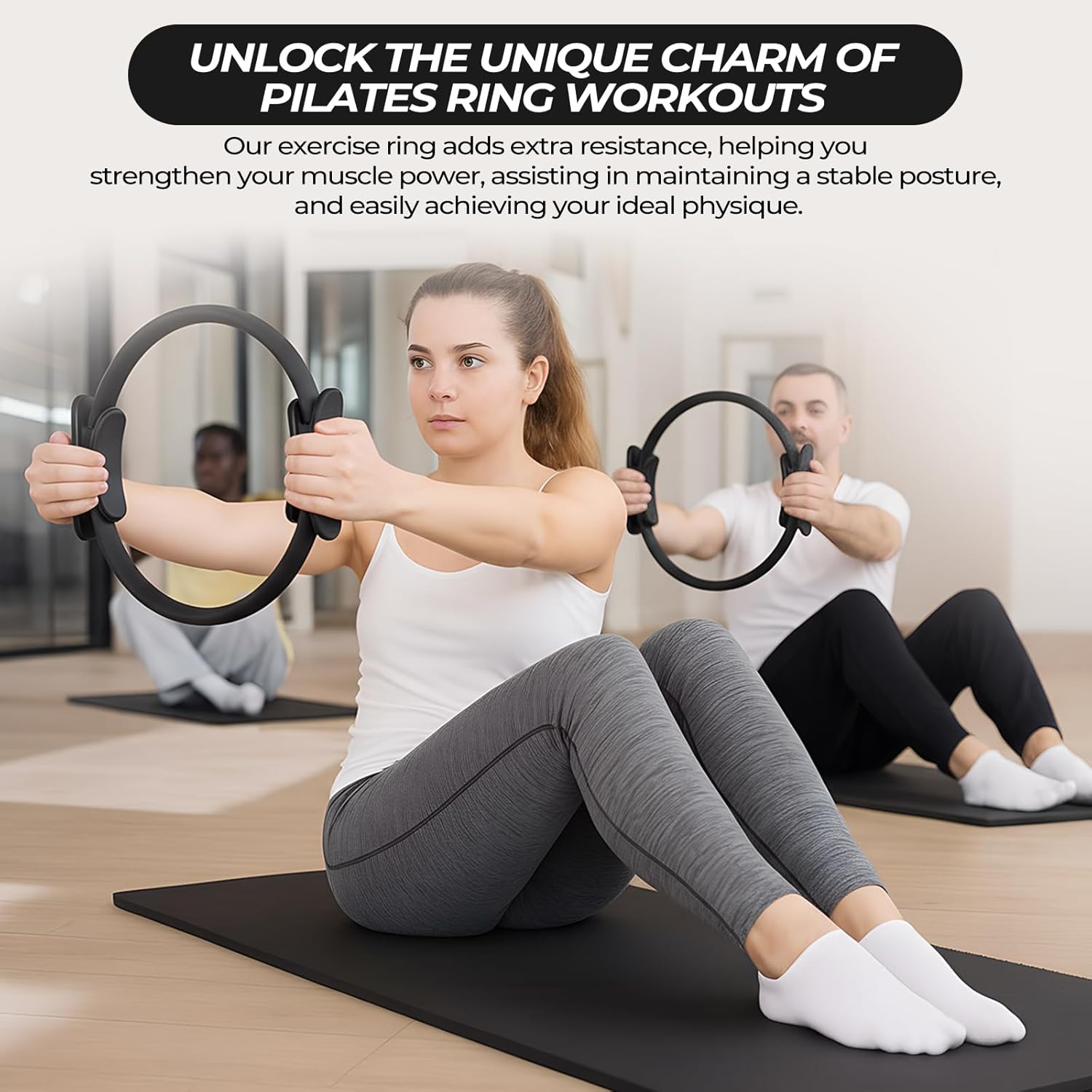 Seenelling 18 Pcs Pilates Ring and Ball Set with Resistance Bands Home Workout Pilates Equipment 11.8 Inch Magic Circle with Padded Handles, Mini Ball for Strength, Toning and Flexibility