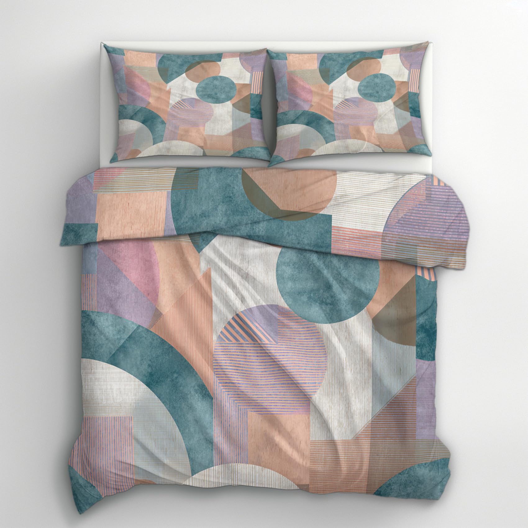 Geometrisch Bettwäsche 135x200 2er Set Deckenbezug, Geschenk | Vintage Retro Blau Rosa Muster, Bettbezug Set, Bügelfreie, Reißverschluss, Kissenbezug, Wendebettwäsche Geometrisch Deko