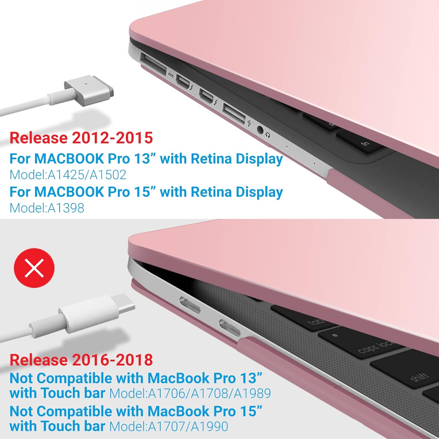 IBENZER Compatible with MacBook Pro 13 Inch Case 2015 2014 2013 end 2012 A1502 A1425, Hard Shell Case with Bag & Keyboard Cover & Screen Film for Old Version Mac Pro Retina 13, Rose Quartz, R13-RQ+3SP