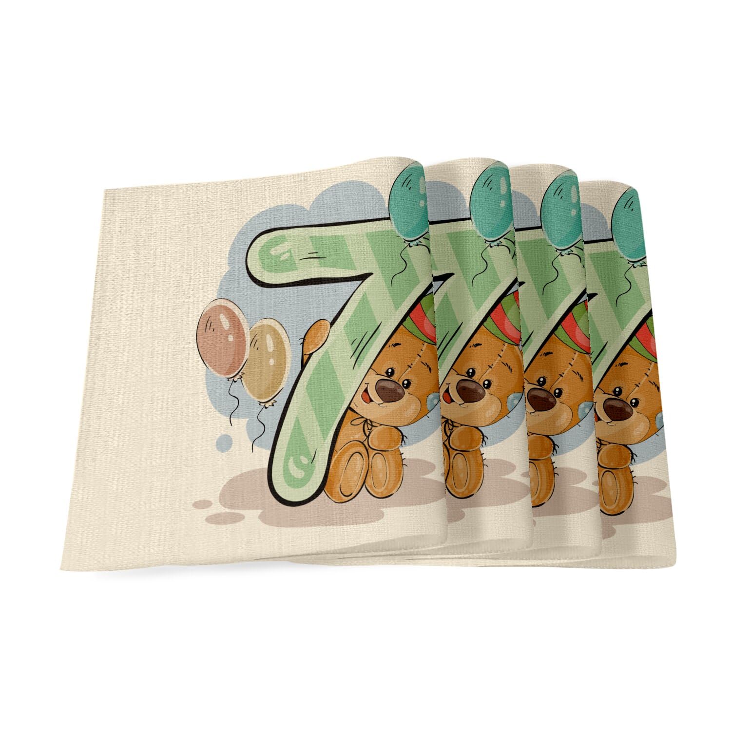 Lot de 4 sets de table en lin 40x28,5 cm pour anniversaire 7 ans dessin ourson