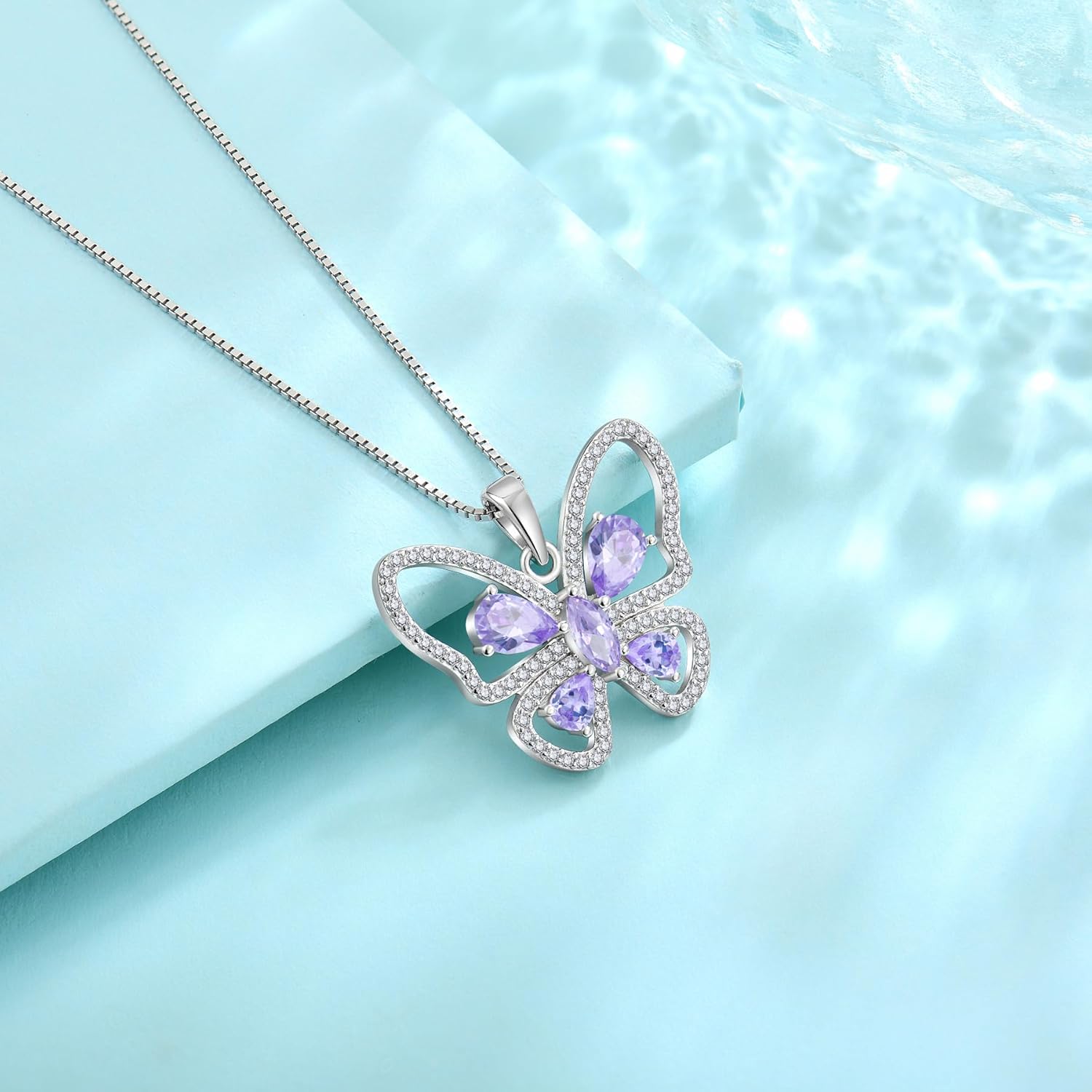 Butterfly Pendant Necklace 925 Sterling Silver Cubic Zirconia Birthstone Jewelry Gifts for Women Wife Mother Her - Image 5