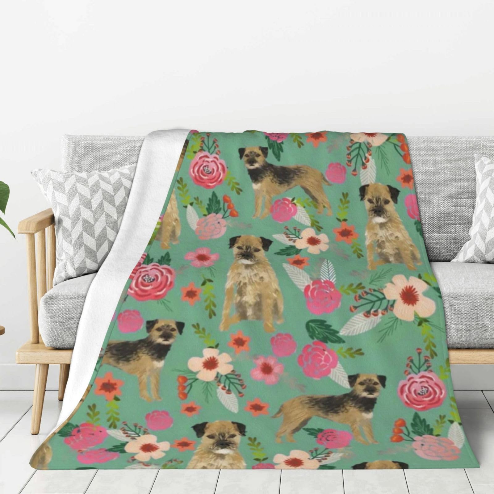Lfeartesa As Shown Throw Couch And Armchair, Bedspreads, Travel Blanket Throw Blankets For Sofas Bed, Border Terrier Florals Dog Breed,60"X50"