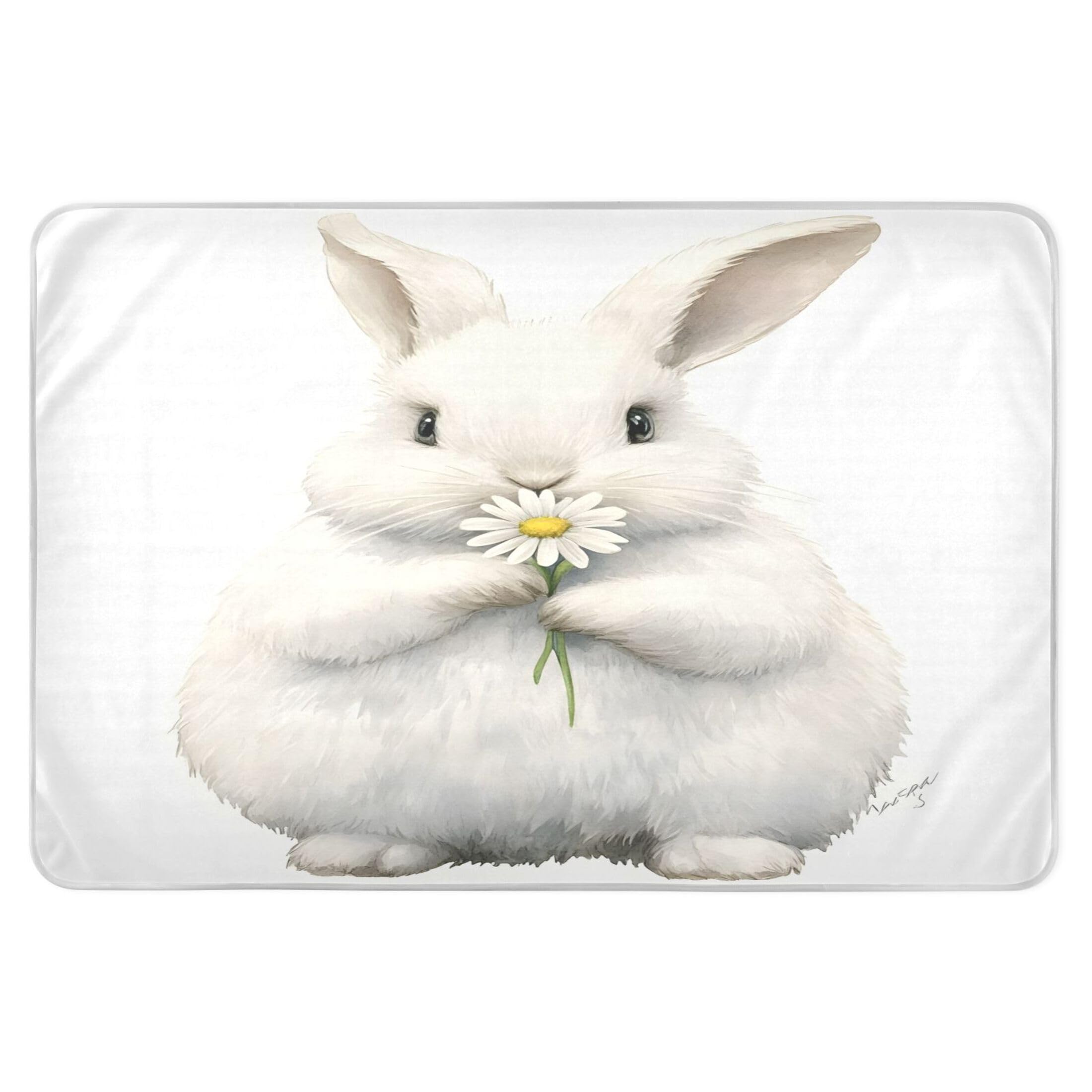 Takiito Bunny with Daisy Bed Pad Reusable Bed Underpad Washable Waterproof Leak-Proof Quick Dry Incontinence Pee Pad for Toddlers Kids Adults Pets 34x52 in