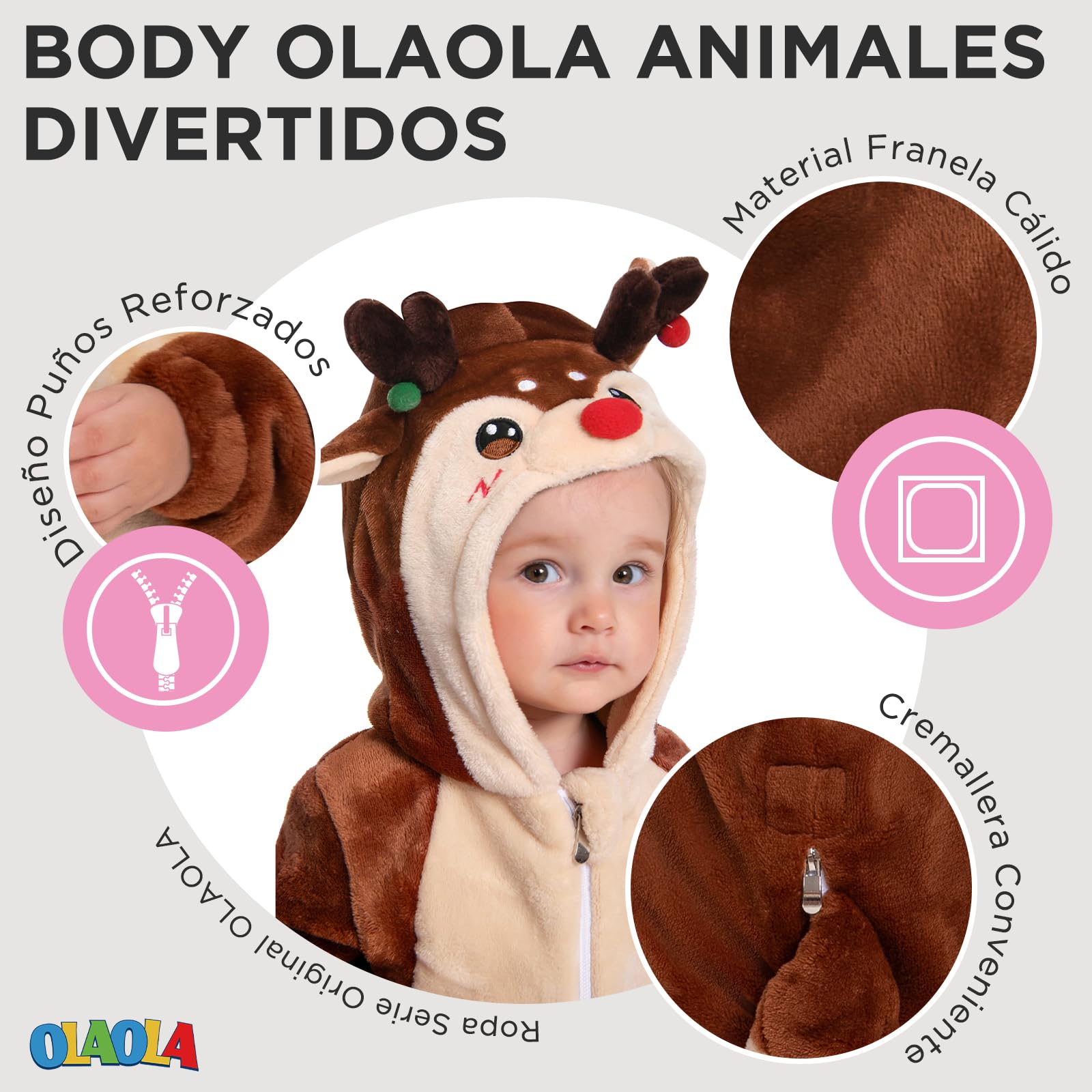 OLAOLA Peleles para Bebé Unisex, Pijama de Franela Suave, Disfraz de Animal para Niños, Mono con Capucha de Dibujos Animados
