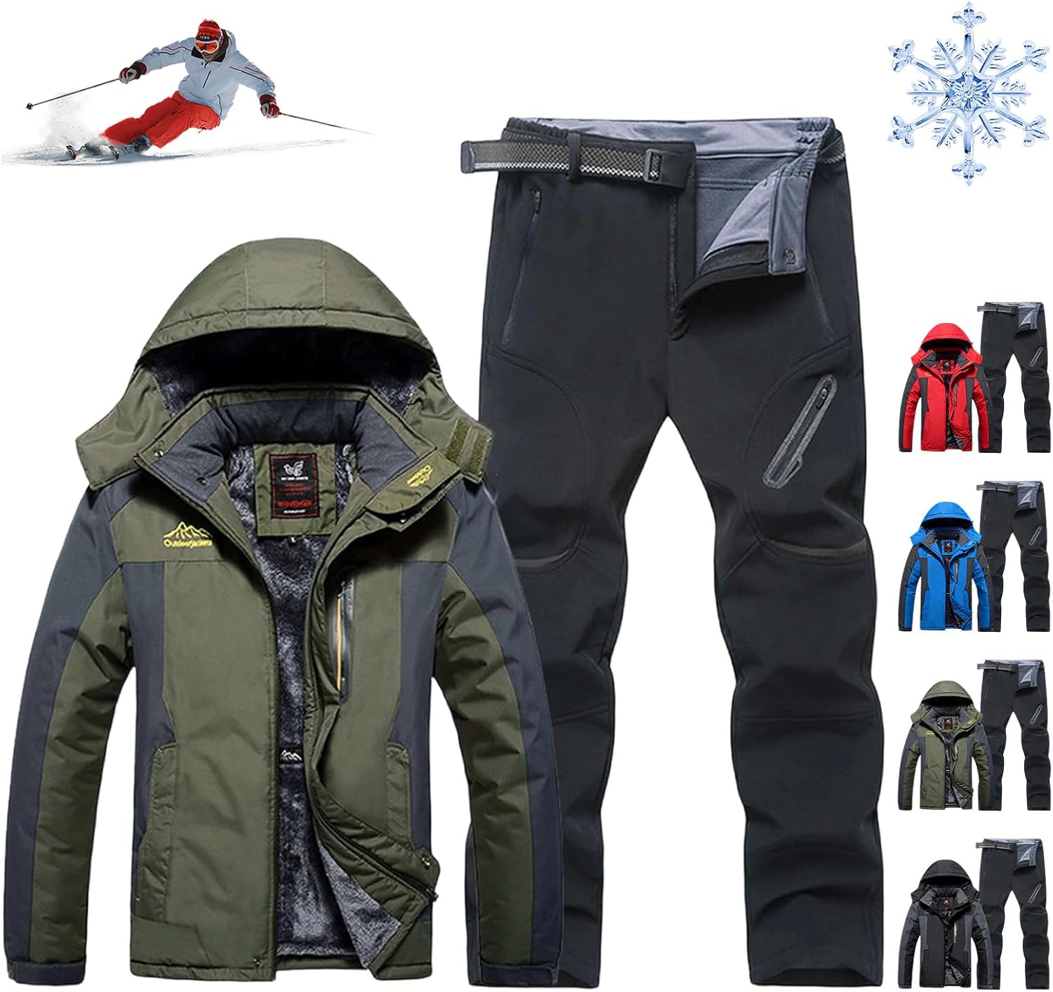 Mens Ski Jacket and Pant Set, Windproof Warm Winter Snowsuit for Snowboarding, Skiing, Ice Fishing & Cold Weather