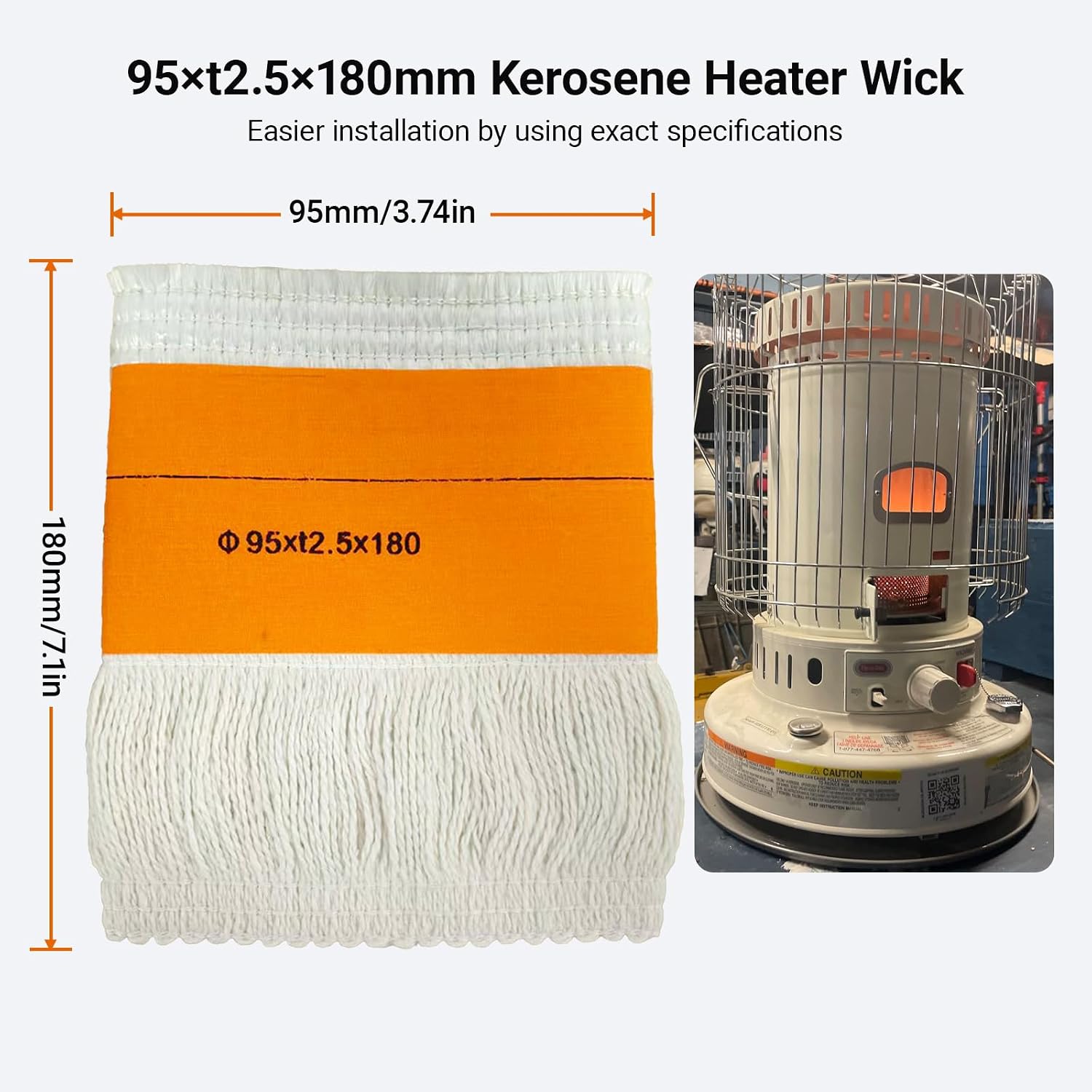 95x2.5Tx180mm Kerosene Heater Wick, Smokeless Fiberglass and Cotton Replacement Wick for Indoor Outdoor Use, Fits Most Kerosene Heaters and Oil Lamps (2-Pack)