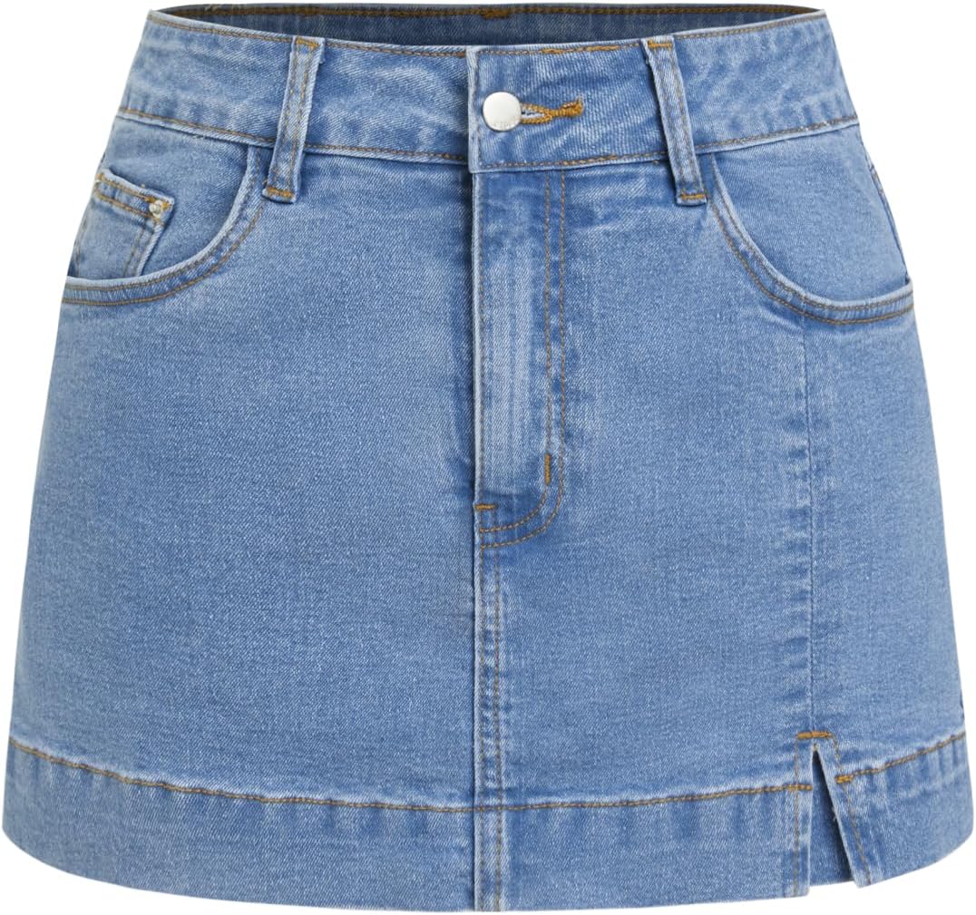 CIDER Jean Skorts for Woman High Waisted Denim Mini Skirt with Shorts Stretchy Y2K Side Split Summer Trendy Shorts
