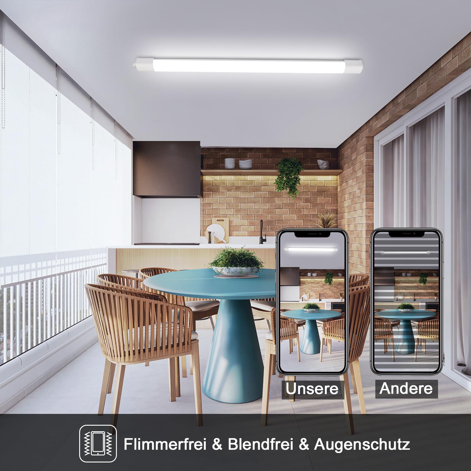 4 luci LED per ambienti umidi, 150 cm, tubo LED 45 W, 5000 lm, IP65, impermeabile, per ambienti umidi, per cantina, officina, garage, cucina, bagno, ufficio, bianco neutro, 4000 K