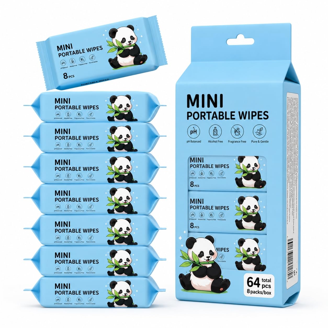 Mini Portable Makeup Removal Wet Wipes Pack of 64 (8 Packs x 8 Wipes) | Pocket Size Travel Face Cleansing | Plant-Based Soft Wet Tissue | Makeup Remover, Facial, Hand & Baby Wipes for Women, Men & Kids-image-43