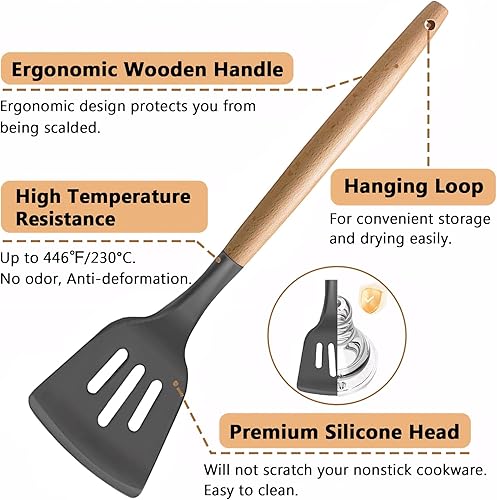 Miniatura 2 de Juego de utensilios de cocina de cocina, 6 piezas de utensilios de cocina de silicona, espátula, cucharón, espátula, cucharón, espátula, espátula,