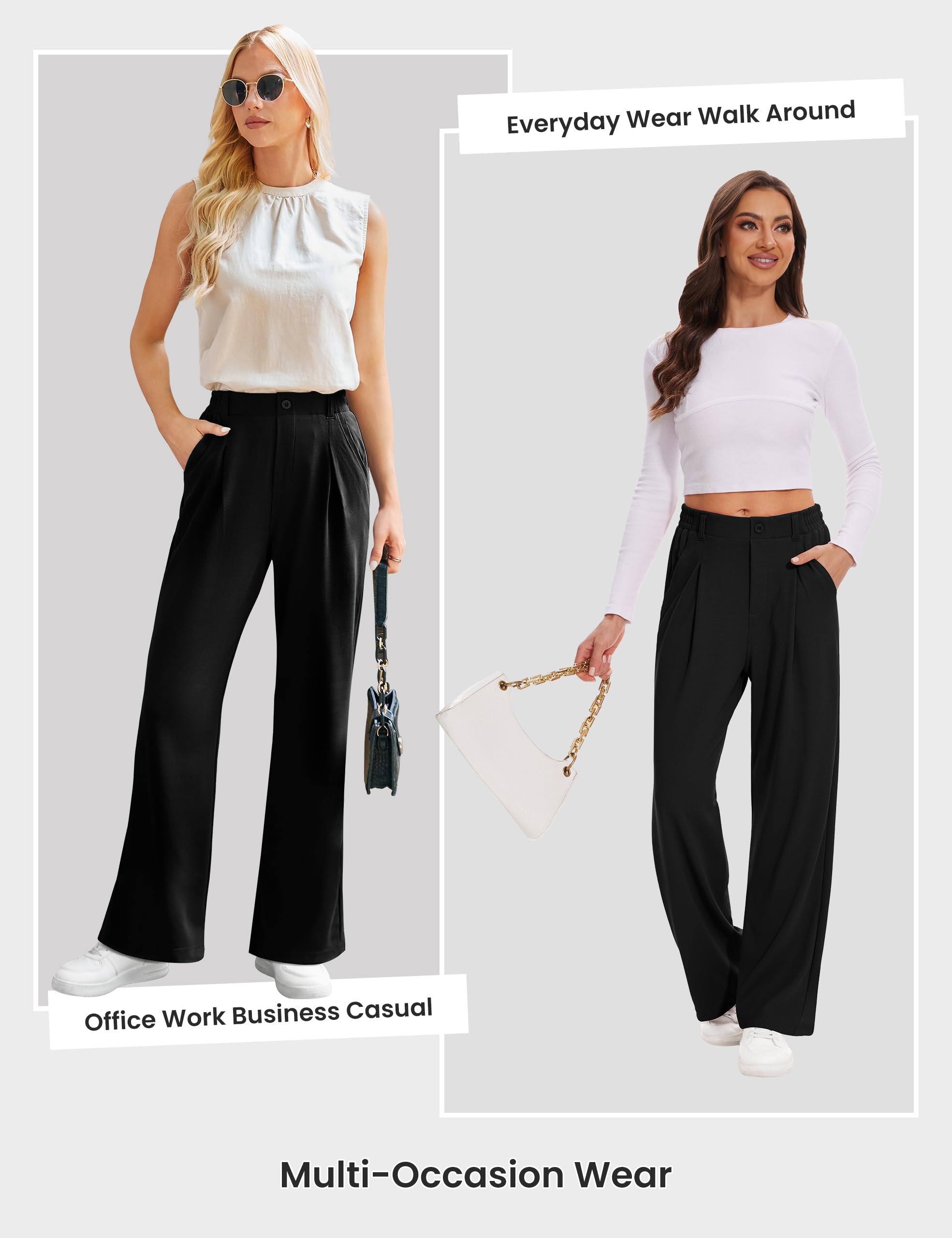 Desol Pantalones largos de gofre, pantalones largos de palazzo, elegantes pantalones de tela, pantalones de traje para mujer, pantalones anchos de verano con bolsillos, cintura alta, pantalones para