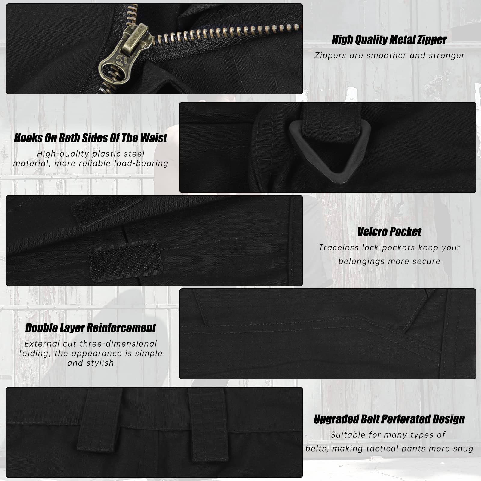 BWBIKE Pantaloni Militari Tattici da Uomo Pantaloni da Paintball da Combattimento Pantaloni da Lavoro Mimetici da Allenamento All'aperto (Senza Cintura), Nero